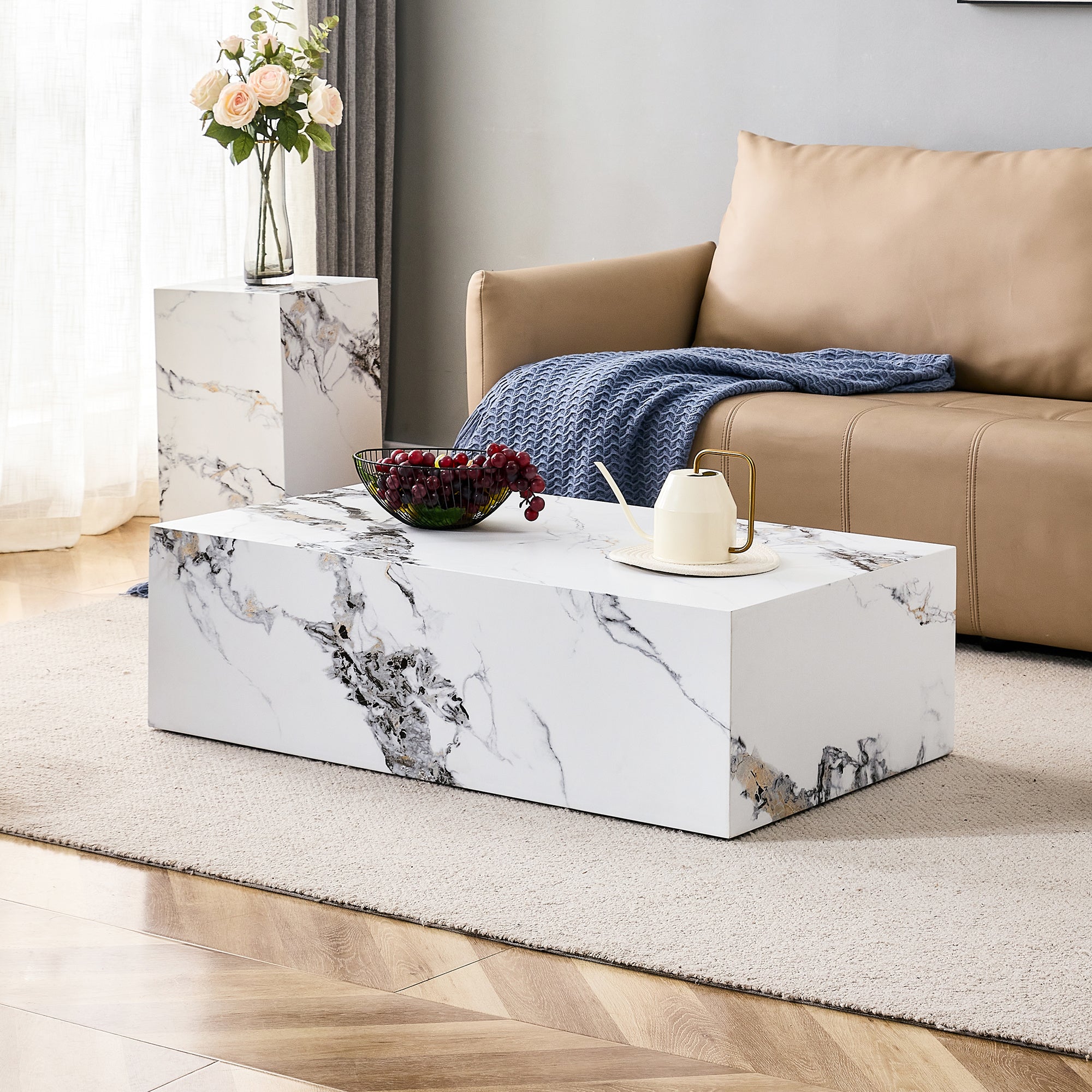 Modern MDF Coffee Table with Marble Pattern